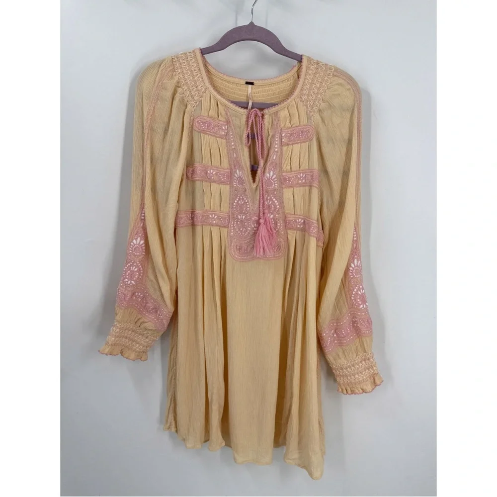 Free people wind Willow Boho orange and Pink Tunic Dress L